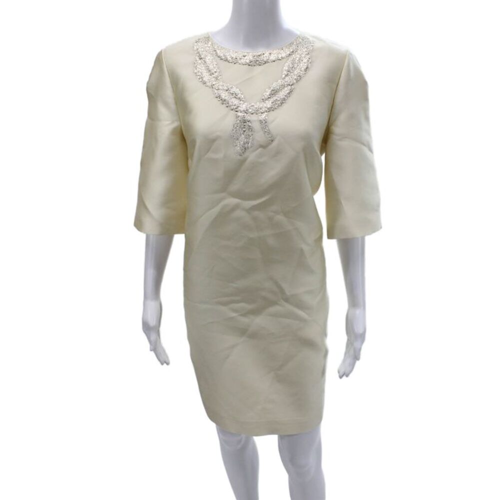 Giambattista Valli Womens Shift Dress Ivory Half Sleeve Round Neck Size 46